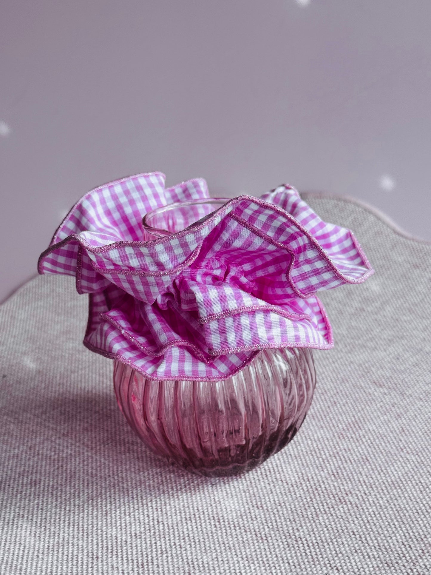 Chouchou Vichy double volant pailleté – Fait main
