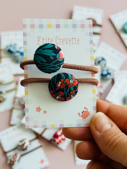 Duo d'élastiques cheveux Liberty of London fait main – Bouton tissu
